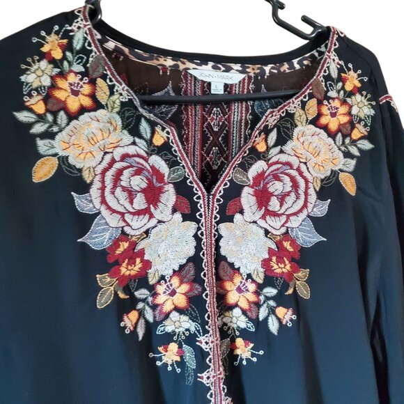 John Mark Embroidered Tunic Top Blouse Large 3/4 Flared Sleeve - Picture 3 of 15